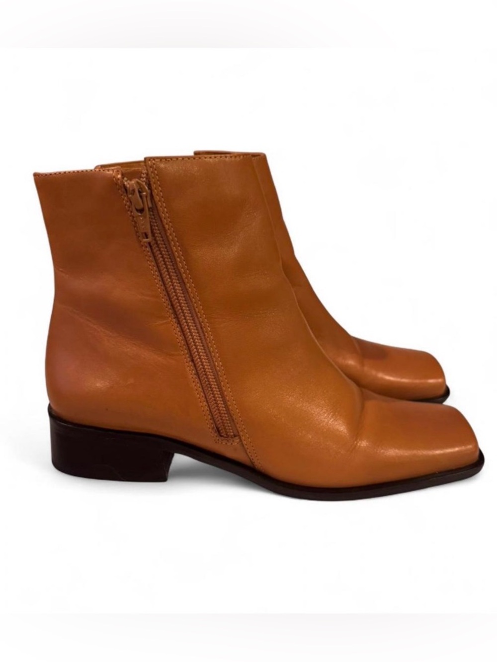 Bruno Valenti Leather Ankle Boots Square Toe Tan Minimalist 90s Made in Brazil 7 - Picture 3 of 7